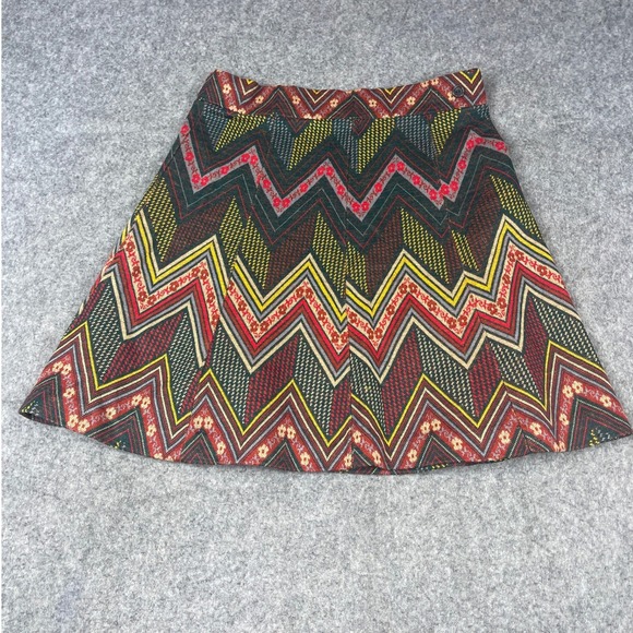 Unbranded Vintage Dresses & Skirts - Vintage 70s Chevron Zigzag Floral Knit A-Line Mini Skirt Multicolor Retro